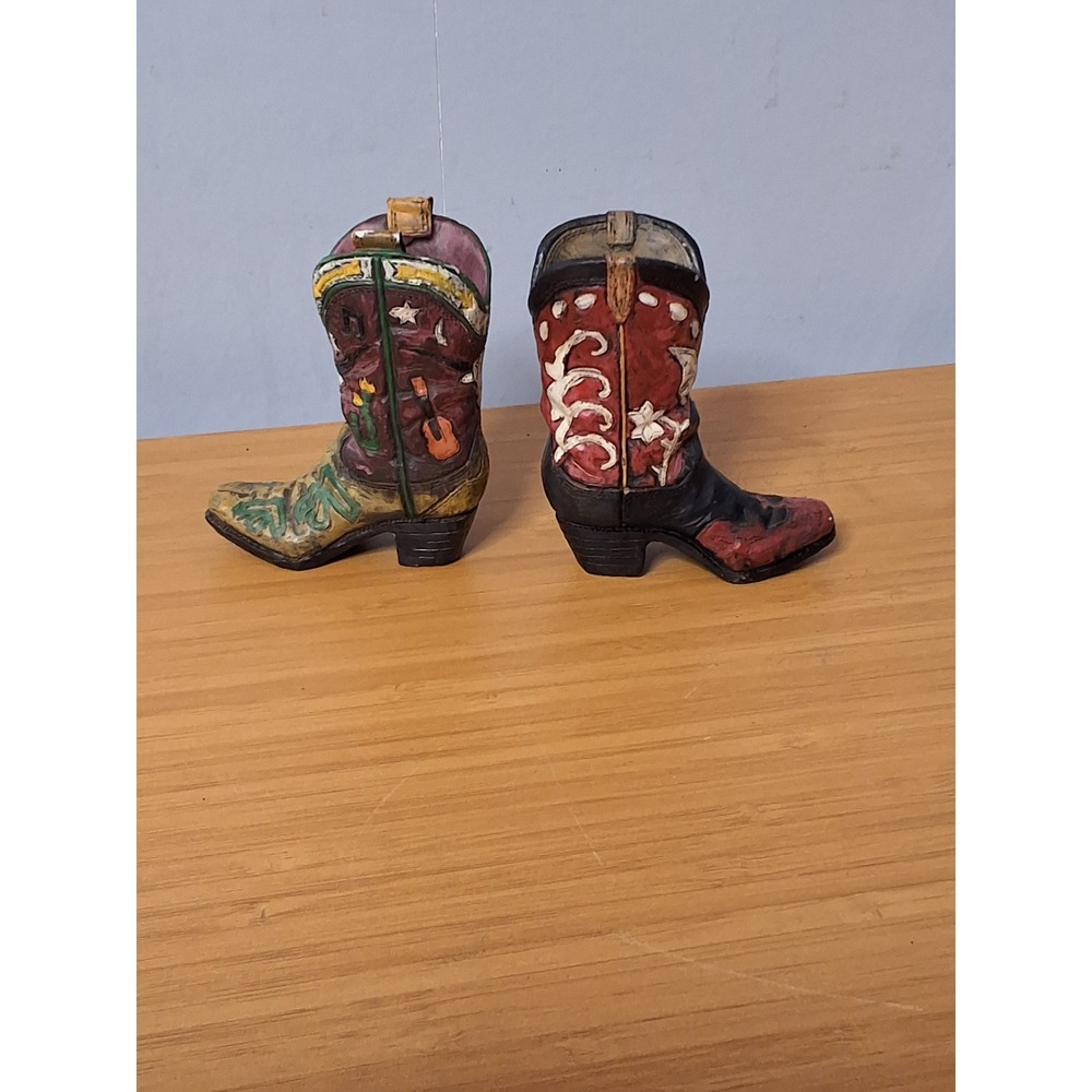 Vintage Style Resin Cowboy Boot Figurines Western Decor Set of 2 Hand Painted